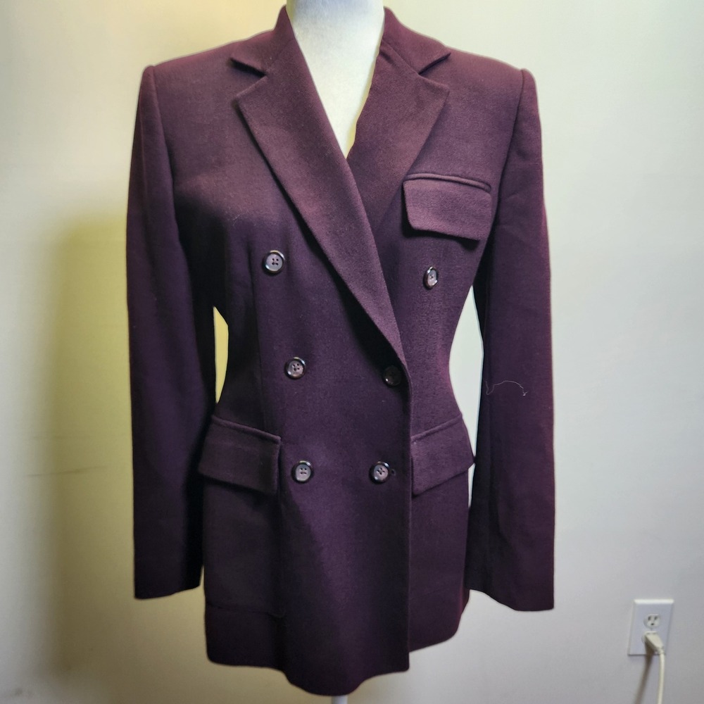 Vtg Evan Piccone Double Breasted Blazer Sz 4 100% Worsted Wool USA Burgundy